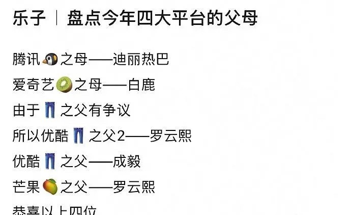 网友盘点的四大平台的父母 