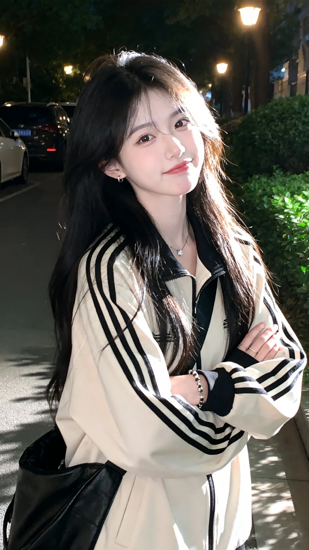 高清监控画面，高清分辨率，发丝垂坠且轻抚泛光，瓷感白肌肤，清纯动人，佩...
