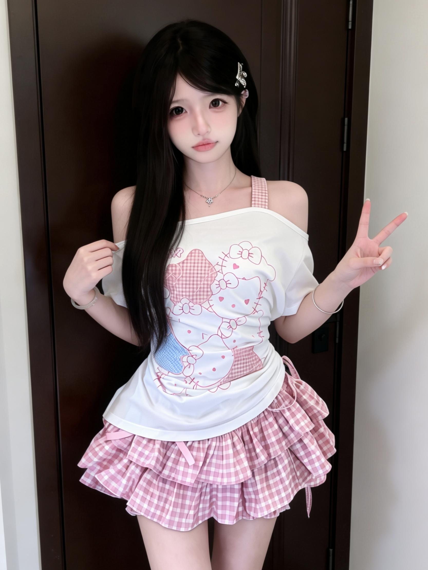 甜美风印花上衣裙装