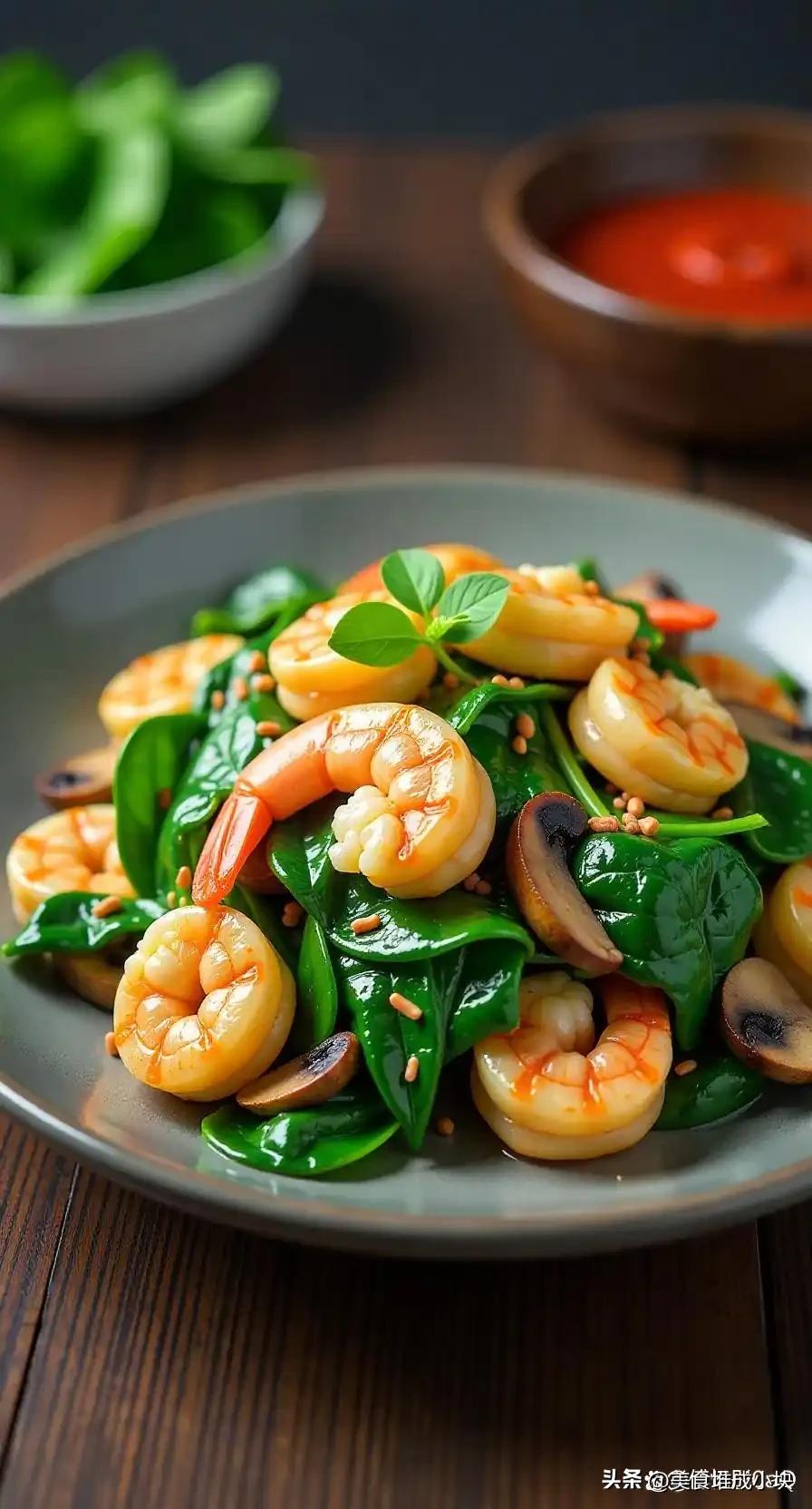 菠菜配什么菜最好吃?
菠菜炒虾仁是一道色香味俱全、营养丰富的家常菜。虾仁的鲜甜Q