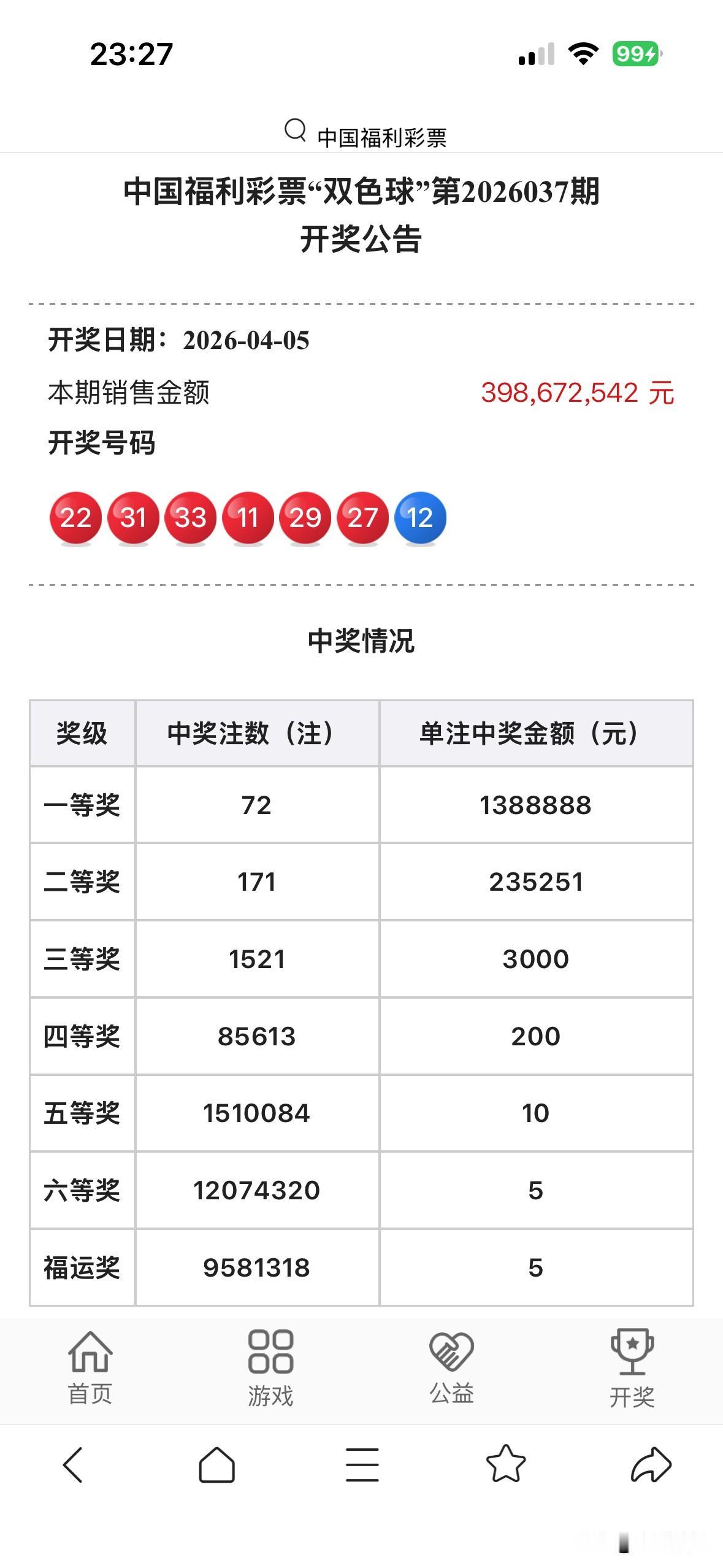 4月5日晚双色球第2026037期开奖，可把彩市搅得热闹非凡！全国狂开72注一等