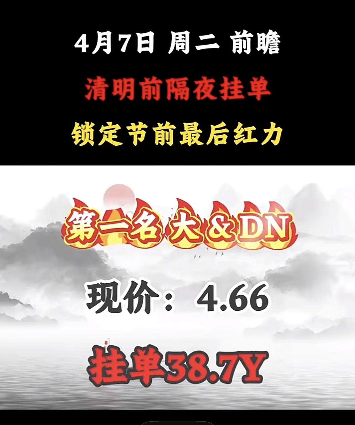 4月7日暗盘隔夜挂单排行榜出炉

4月7日暗盘隔夜挂单，这可是锁定节假日最后红利