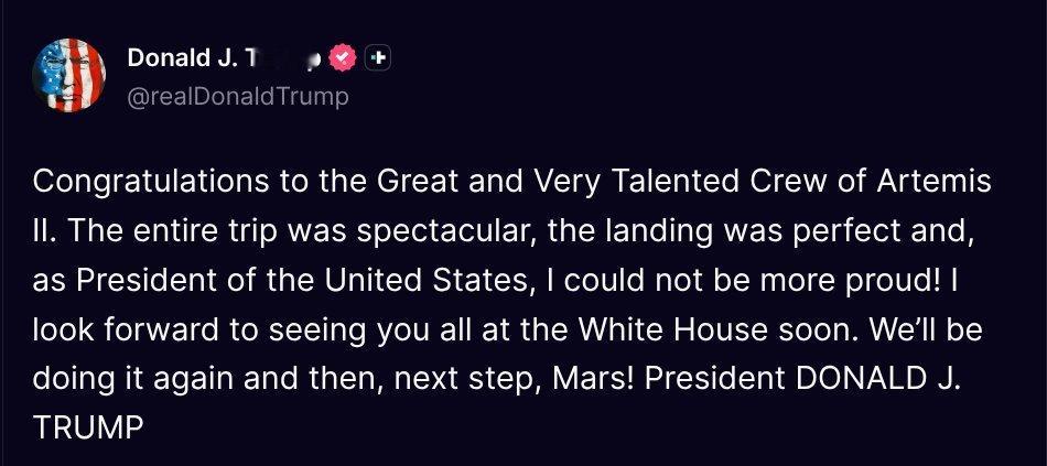 特朗普总统亲自发文祝贺："作为美国总统，我无比自豪。"白宫的接见日程已经排好。月