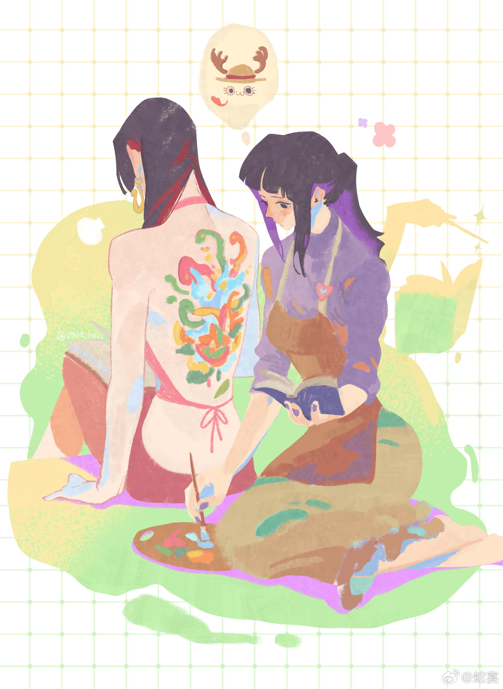 Hanrobin[超话] 【HP paro】掏出来涂一下-很认真的在给姐姐画遮挡