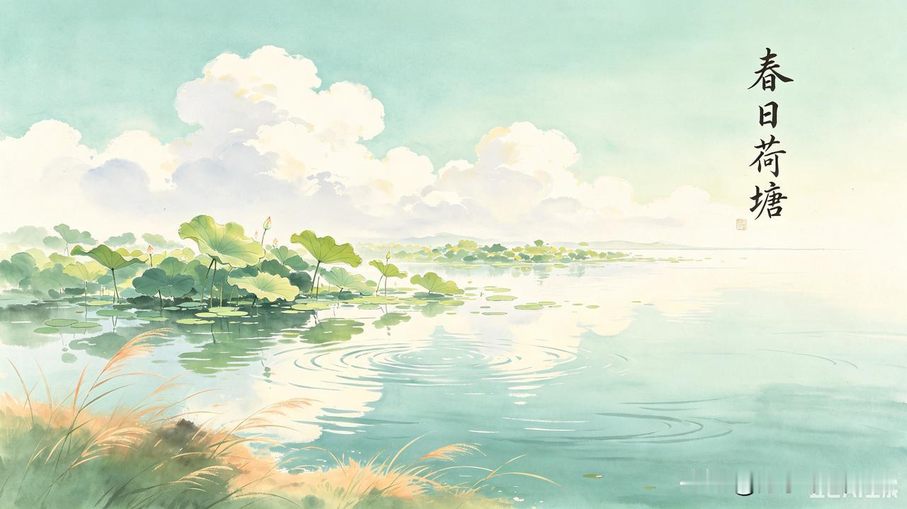 春日荷塘
           一
春日晴空谁种棉，​
​白云朵朵万般黏。​
​