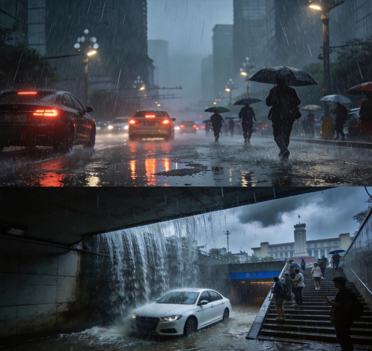 成都这轮暴雨直接把多地预警拉到红色，不少人下班路上被浇得措手不及，城区下穿隧道秒