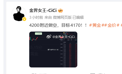 4200的空最低下跌至4175，空头发力，斩获250点利润，这一波大行情吃的满嘴