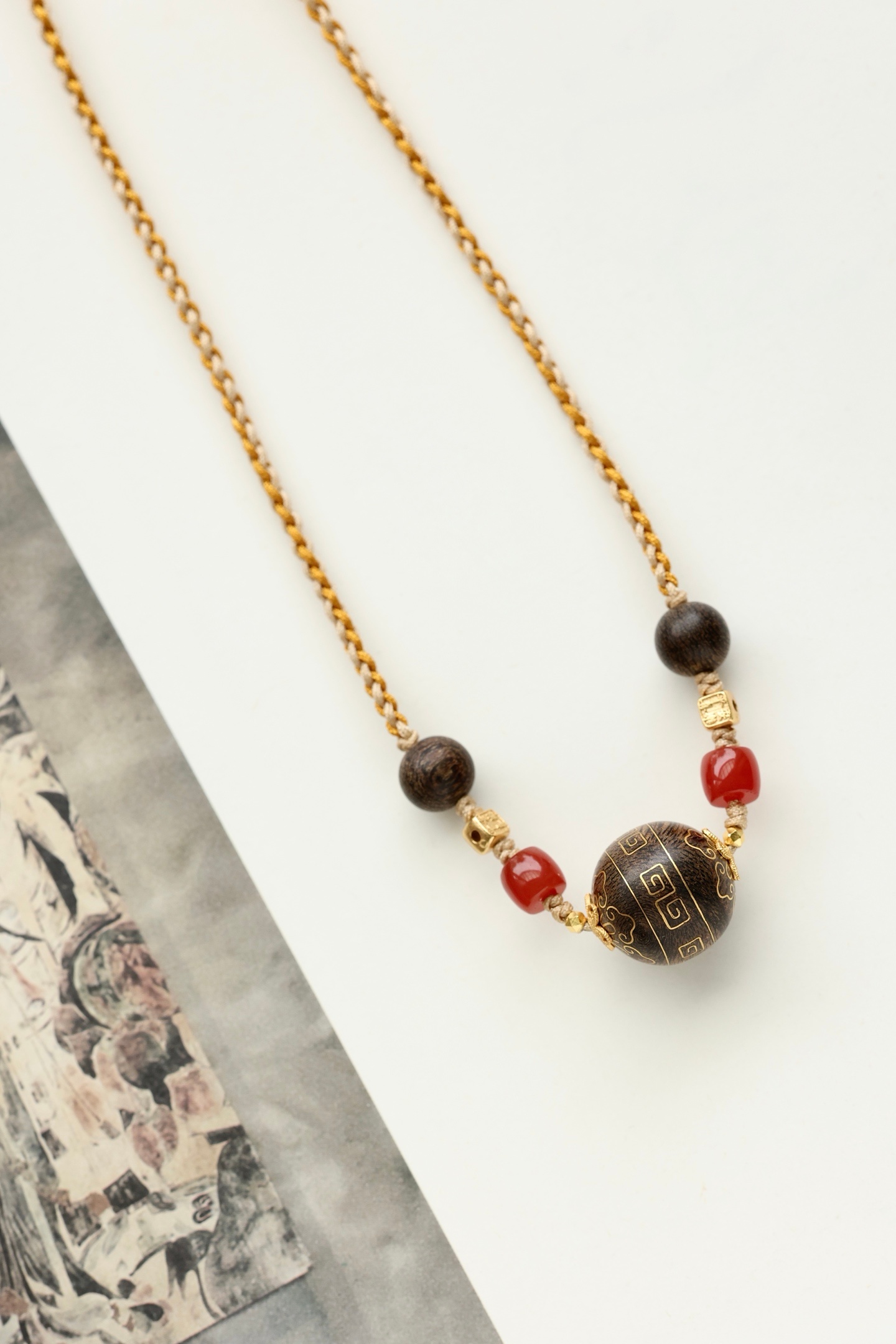 文莱沉香×错金 | 如意回纹 16mm项链沉水17mm单珠，搭配8mm配珠，甜意