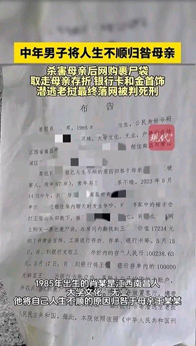 38岁的肖某，大学文化却无业，竟把人生不顺怪到母亲头上，真是让人匪夷所思。202