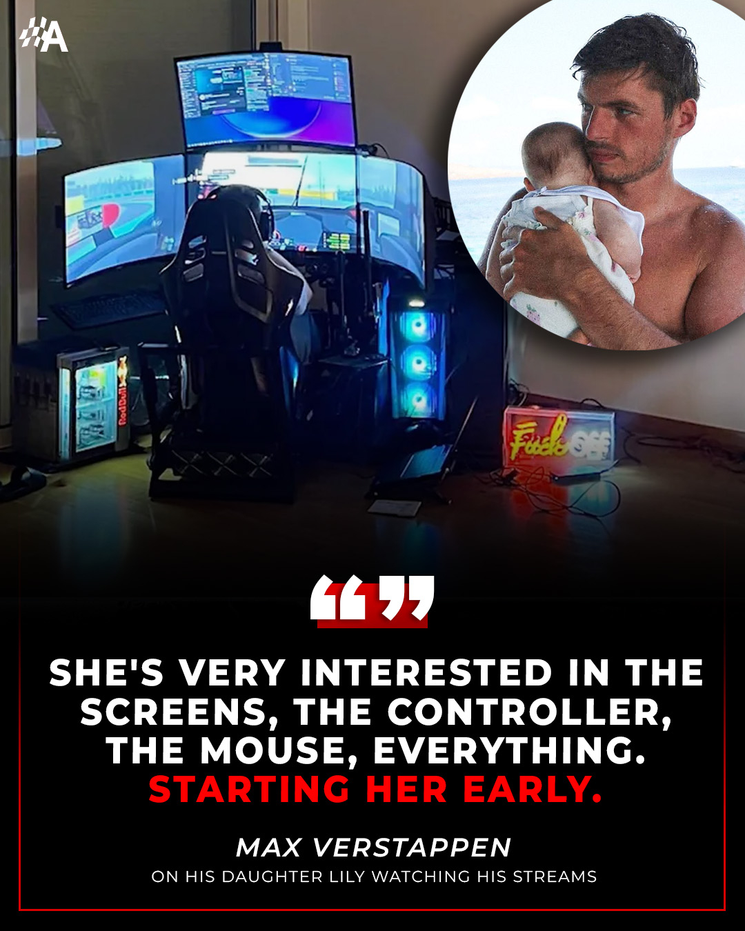 f1 哈哈哈哈～维斯塔潘：“我女儿对屏幕、手柄、鼠标这些东西都非常感兴趣。她算是