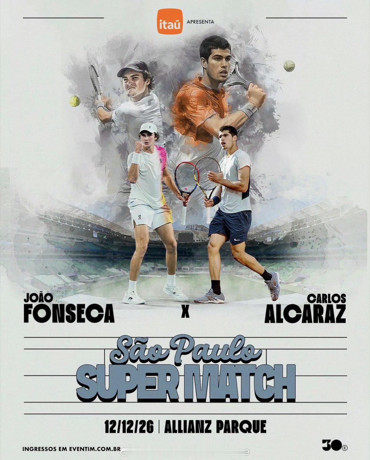 提前一年官宣的表演赛，可容纳5w人的球场……阿尔卡拉斯vs丰塞卡。 