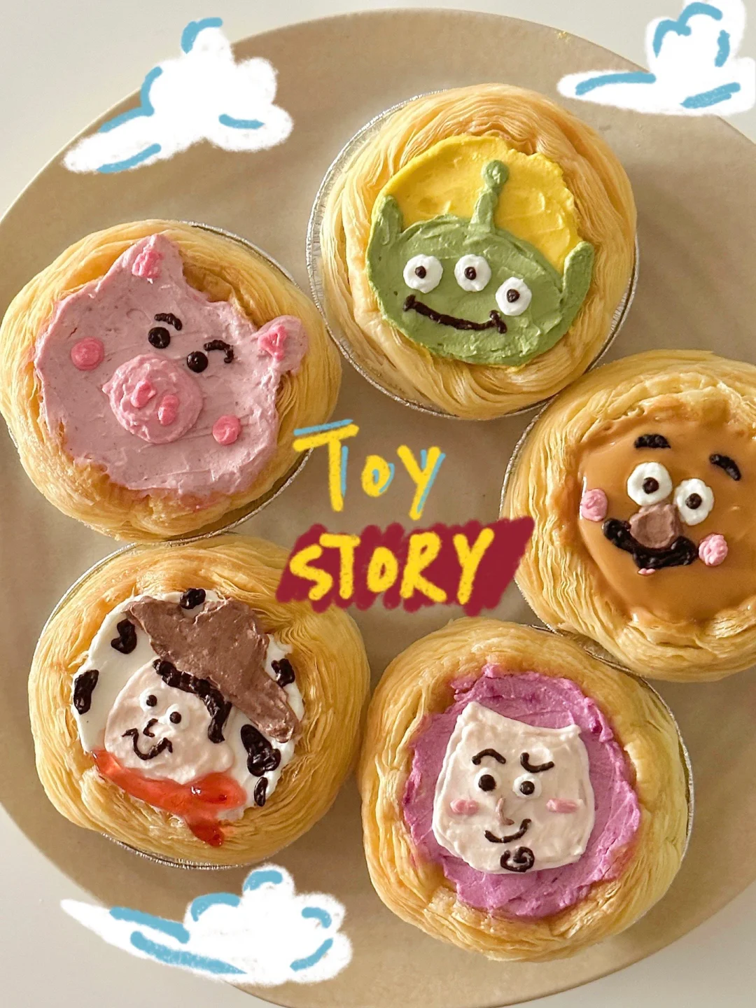 玩具总动员低卡希腊酸奶手绘蛋挞 | 附教程