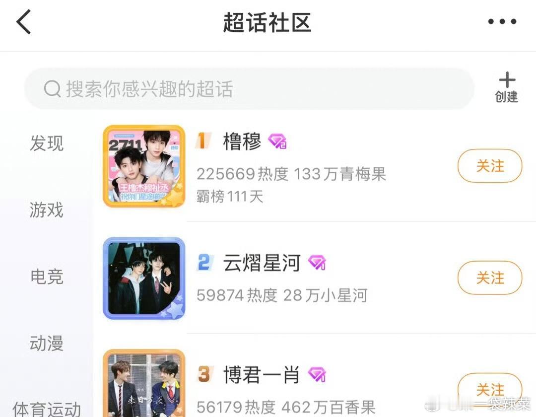 CP超话榜单TOP3:橹穆、云熠星河、博君一肖 