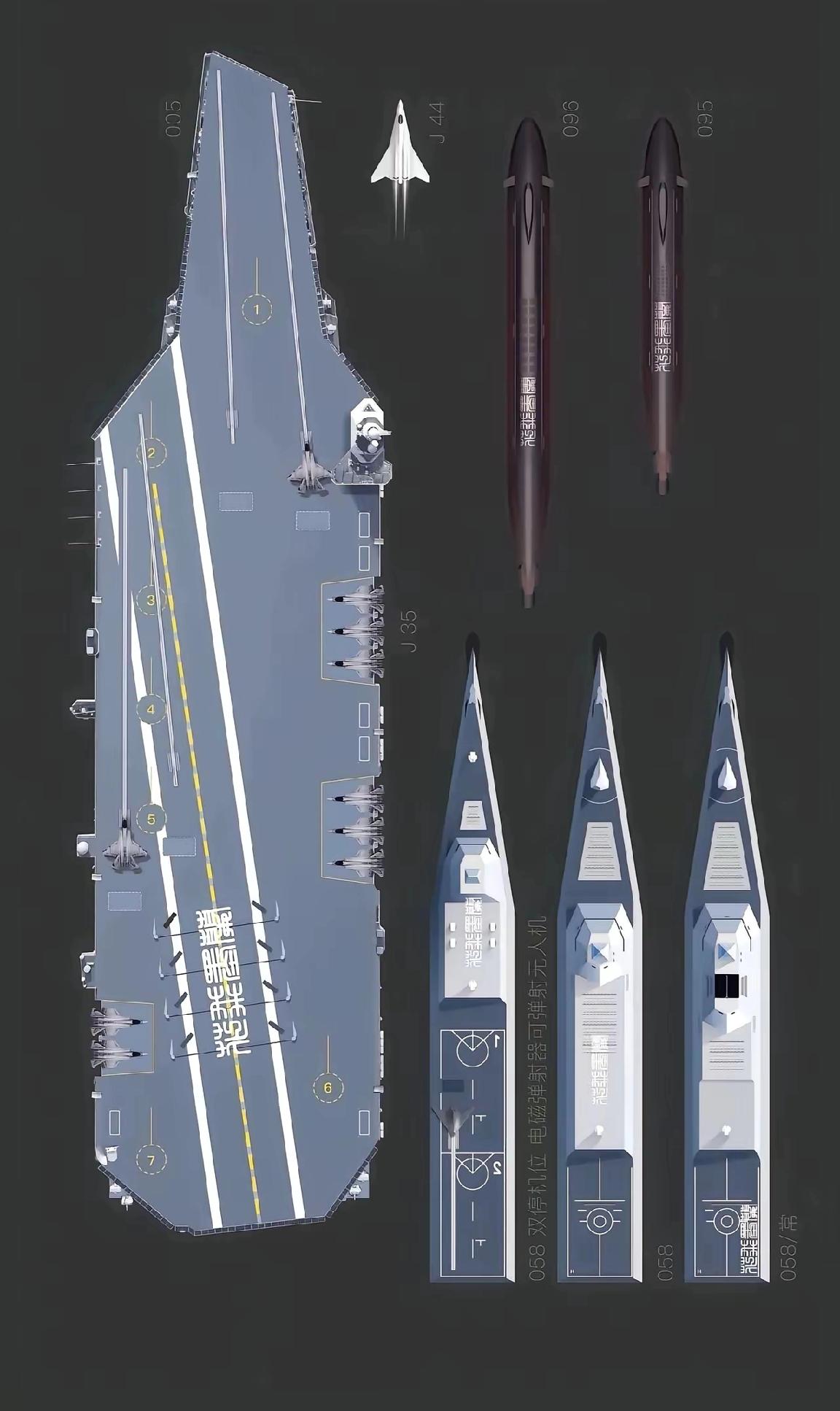 理想的004航母战斗群，只讲重点:004核动力航母一艘，满载排水量11.8吨，激