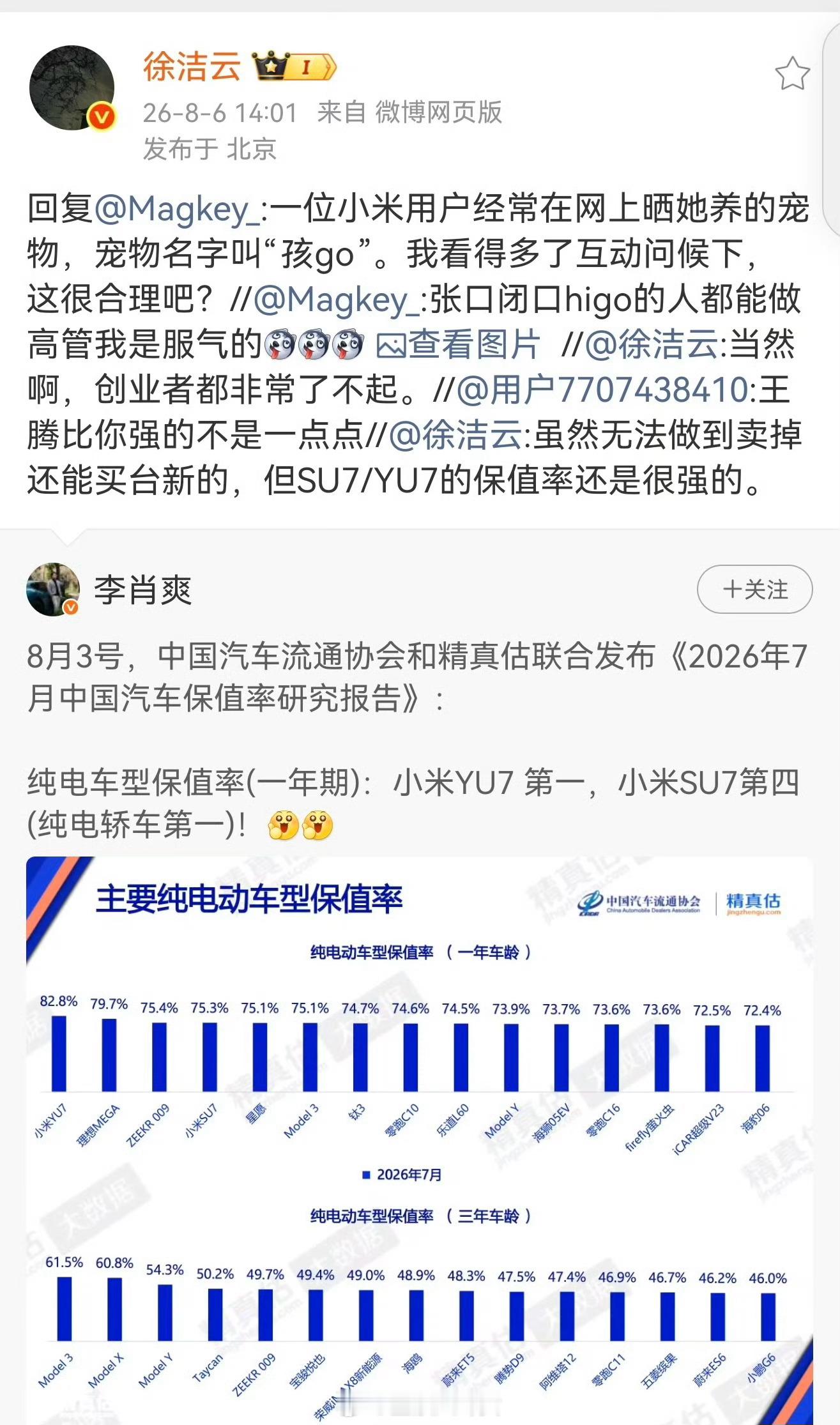 小米徐洁云回应孩go言论小米徐洁云就“孩go”言论回应，称有小米用户的宠物名叫“