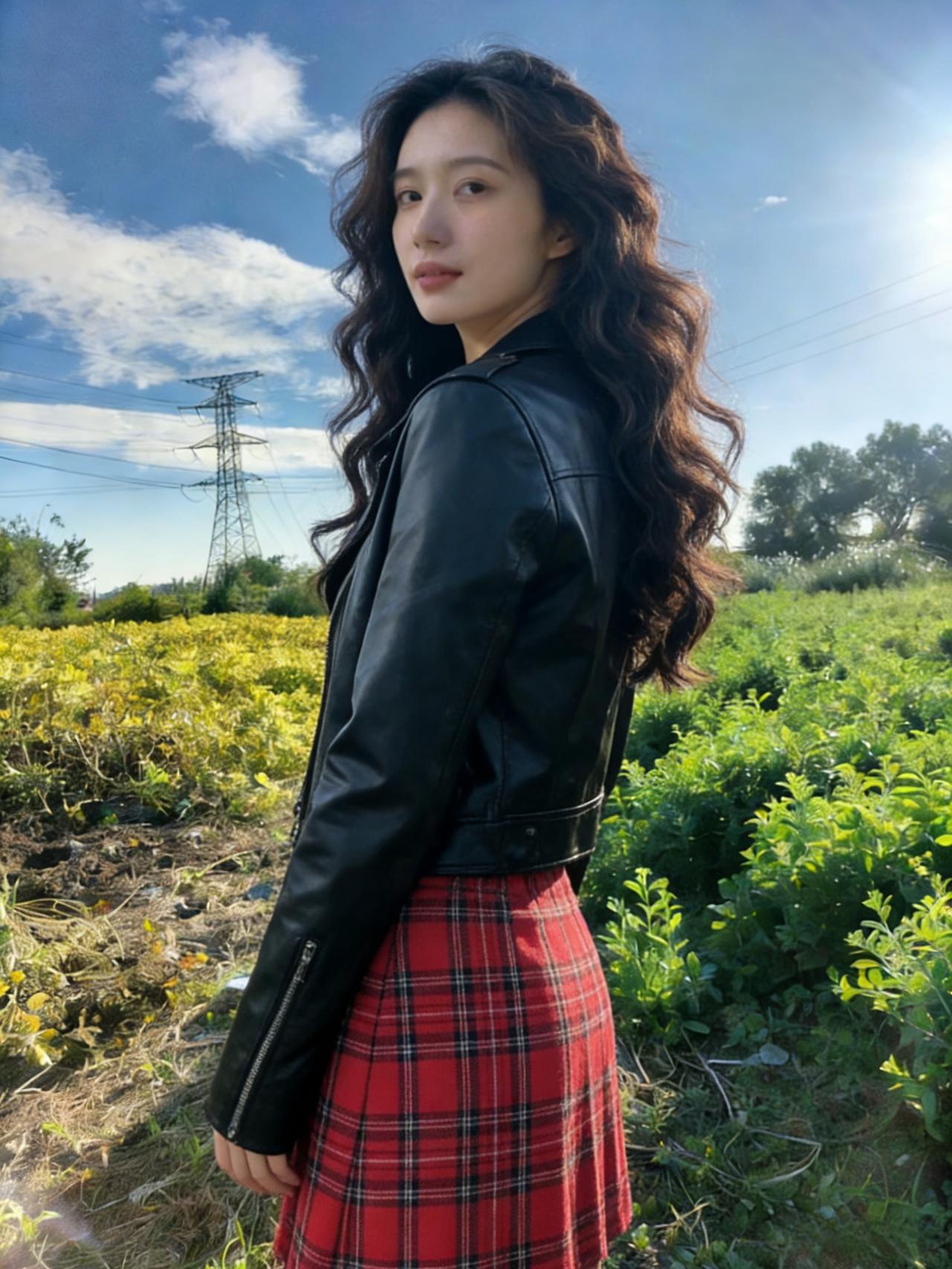 我把皮夹克穿成铠甲，站在旷野里
红格裙是我藏在铠甲下的温柔
秋风掠过田野，吹乱我