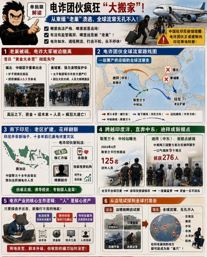 最近电诈团伙正在疯狂“大搬家”。

2026 年 5 月 27 日，中国驻印尼大