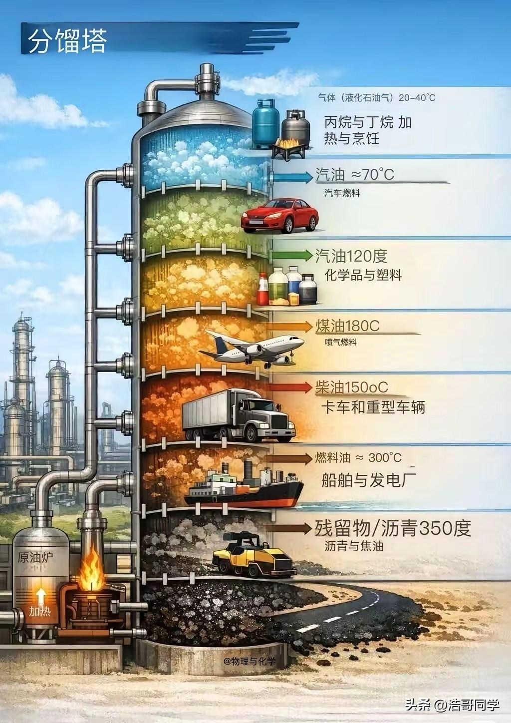 原来石油的用处有这么多啊！
它可以变成丙烷和丁烷，通过加热和蒸馏所得；
它可以变