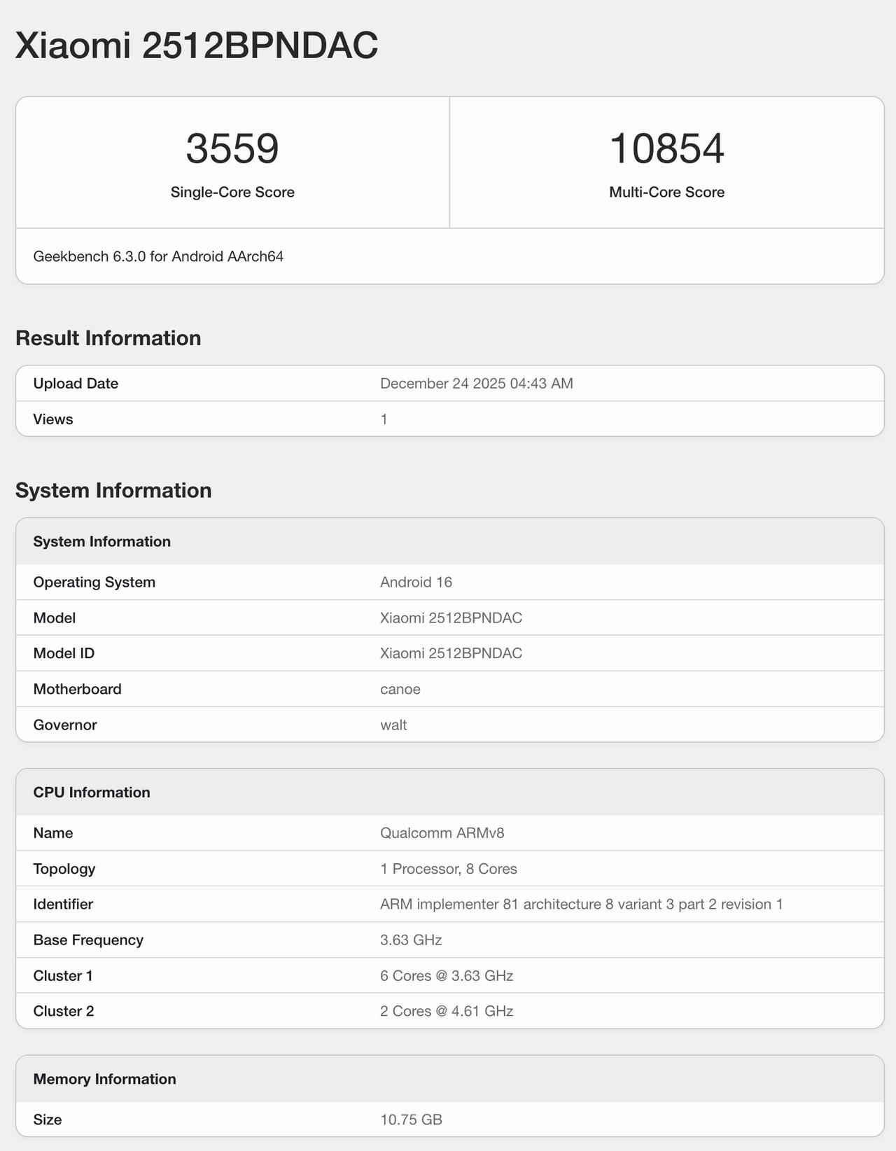 小米 17 Ultra 的 Geekbench 6 跑分出炉，第五代骁龙 8 至
