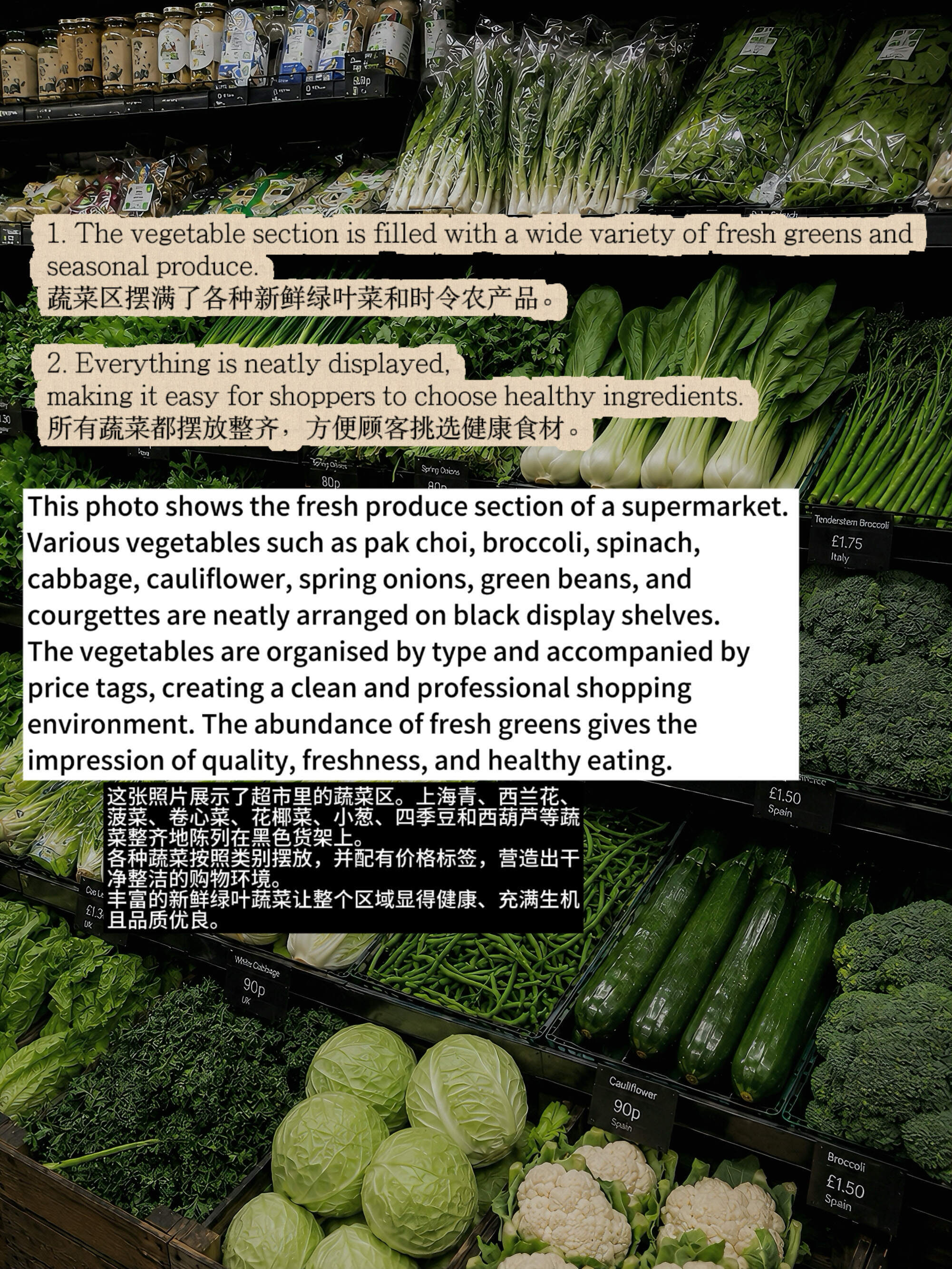 情景化英语：蔬菜类别/超市新鲜蔬菜区 