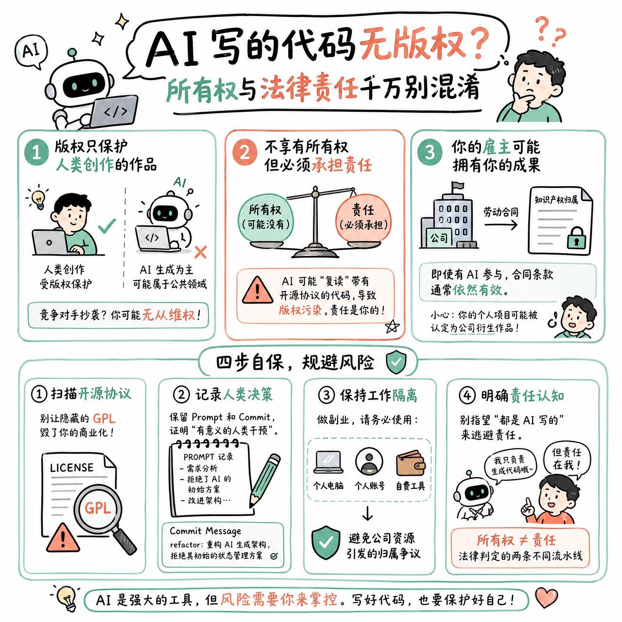 【AI 写的代码无版权？所有权与法律责任千万别混淆】

快速阅读：如果你正在使用