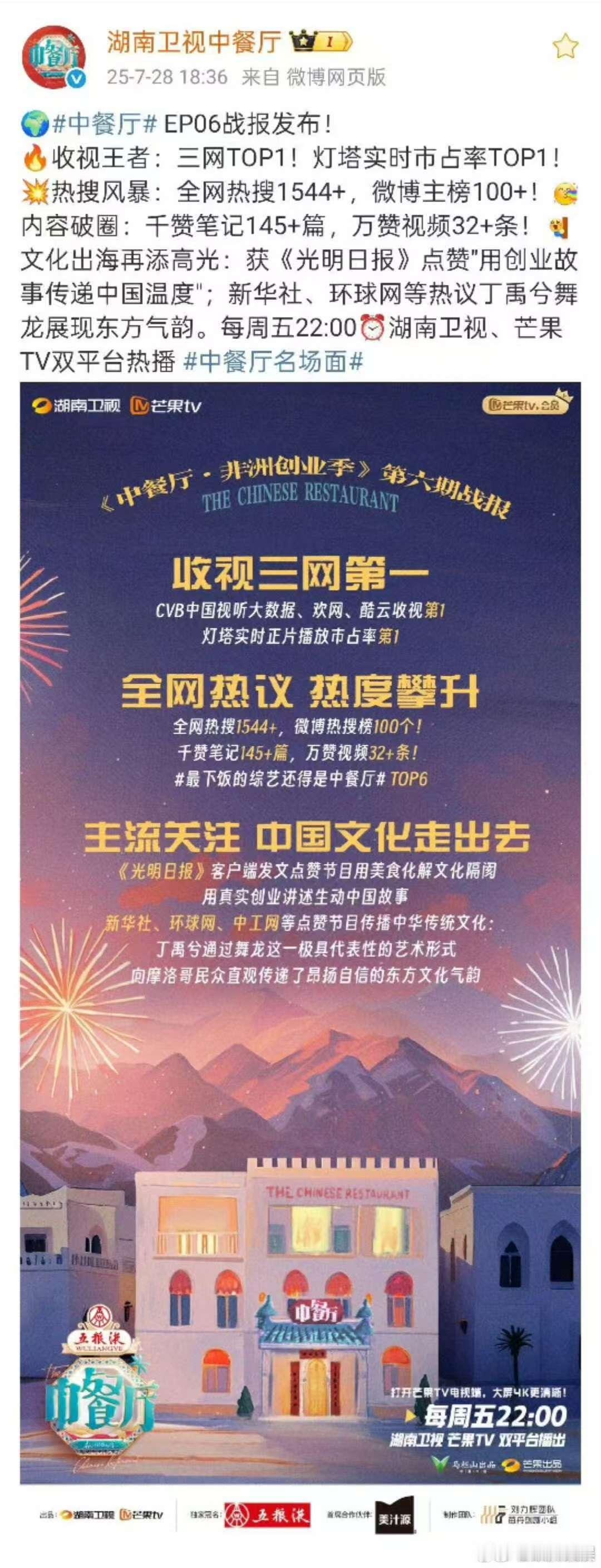 中餐厅收视三网第一中餐厅9丁禹兮舞龙大出圈中餐厅收视三网第一，不错，[送花花] 