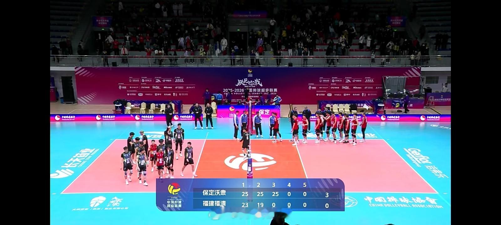 排超联赛 保定男排3比0福建男排，两队率先下班，其它场次目前都是2比1，继续加油