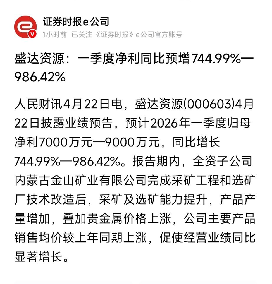 炸裂！盛达资源一季报暴增745%-986%，白银龙头量价齐升，主升浪开启？
 