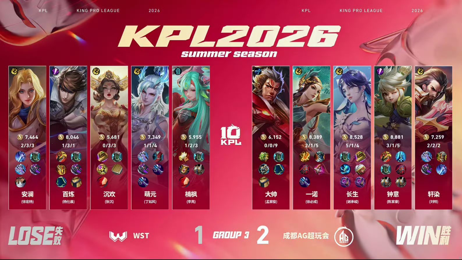 长生海月幻境的神2026KPL夏季赛 常规赛第一轮W1D5 AG对战WST【成都