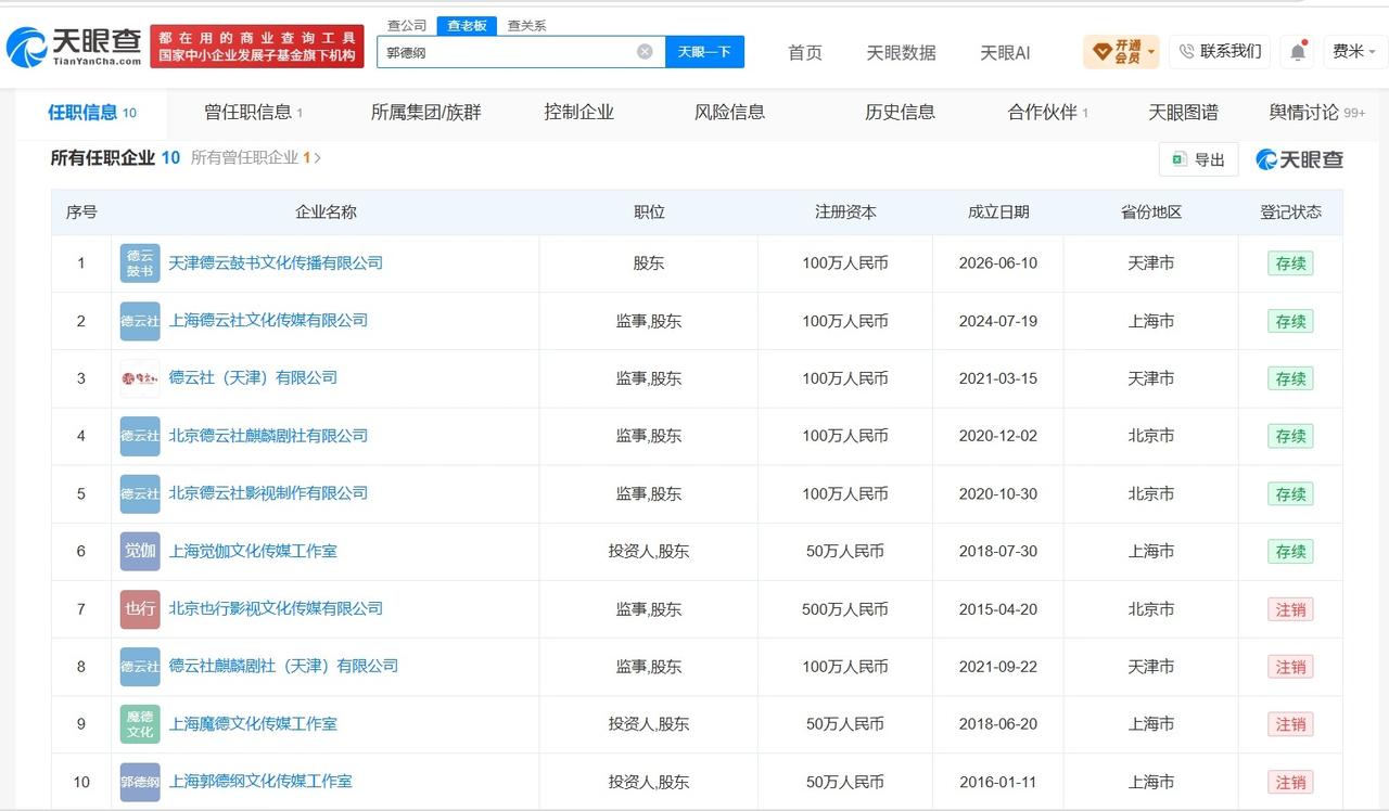 【郭德纲名下关联多家德云社企业 郭德纲名下多家企业已注销】郭德纲演出时篡改红歌被