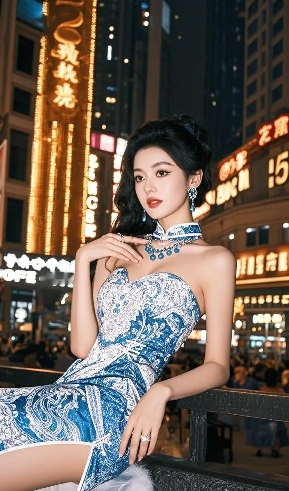 夜游上海滩，蓝调风情美如画！🌃✨👗💍时尚美如画 分享美妞倩影 靓妹倩影分享
