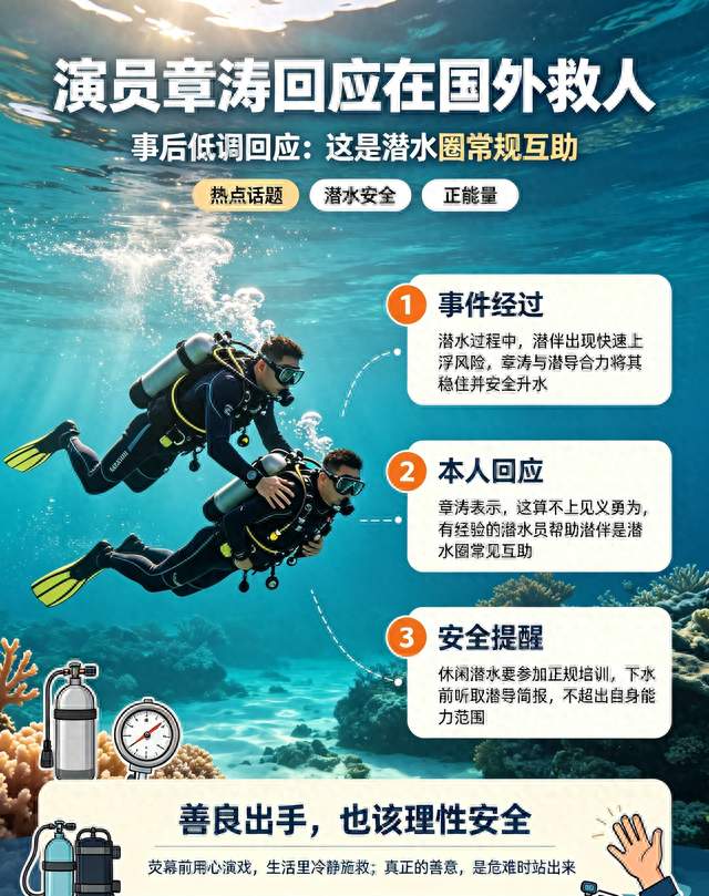 演员章涛印尼潜水救人，低调回应：这只是潜水圈常规互助