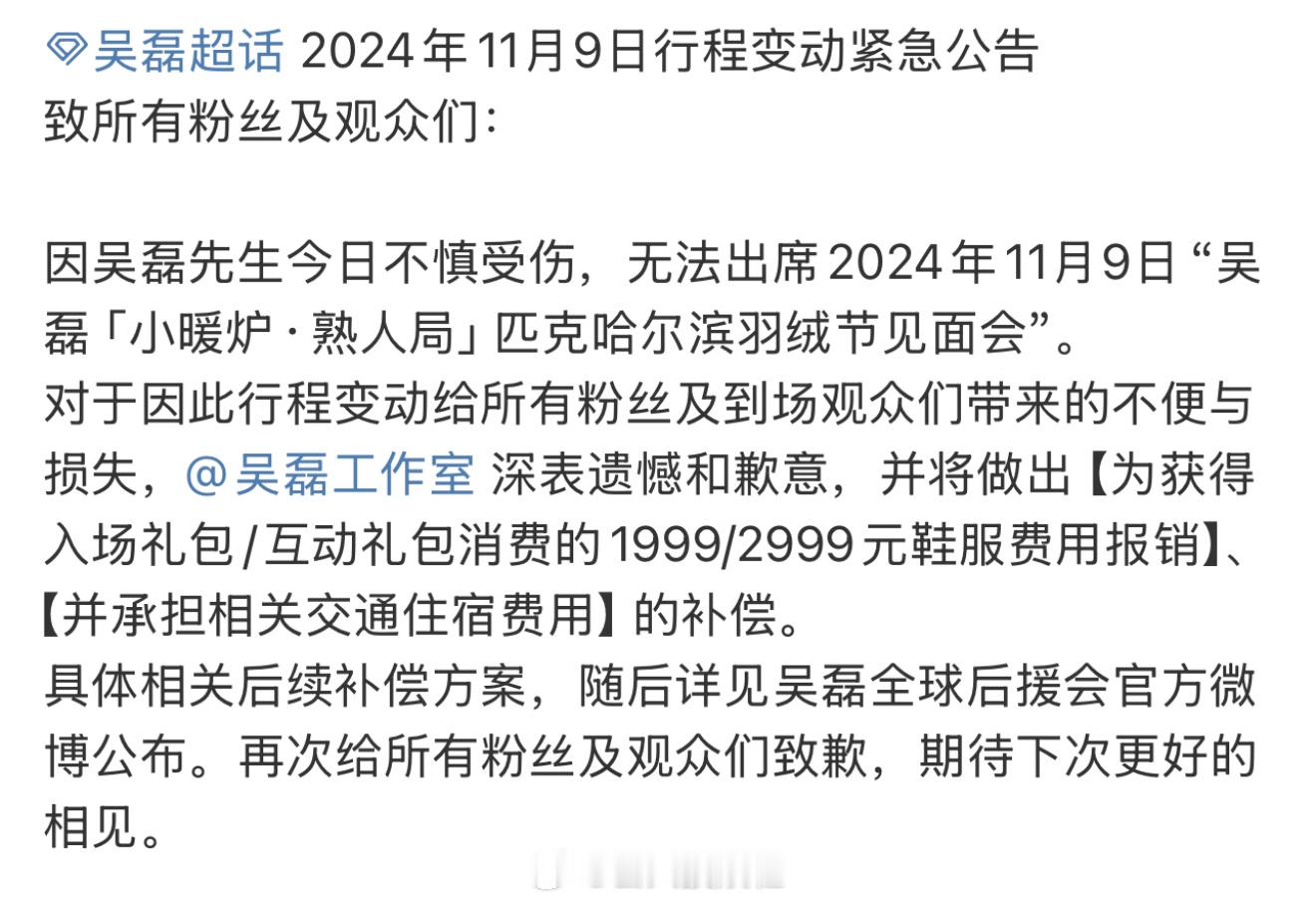 #吴磊工作室致歉# 磊子一定要好好的啊#吴磊因受伤取消活动# ​​​