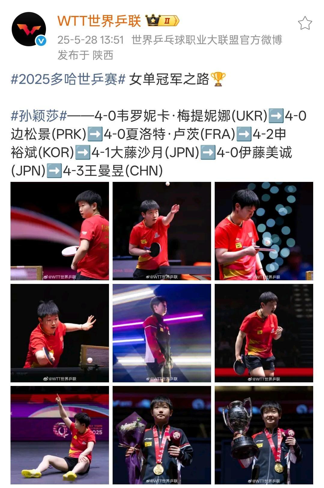 孙颖莎 2024多哈球星挑战赛孙颖莎一串三日女——长崎美柚 张本美和 早田希娜，