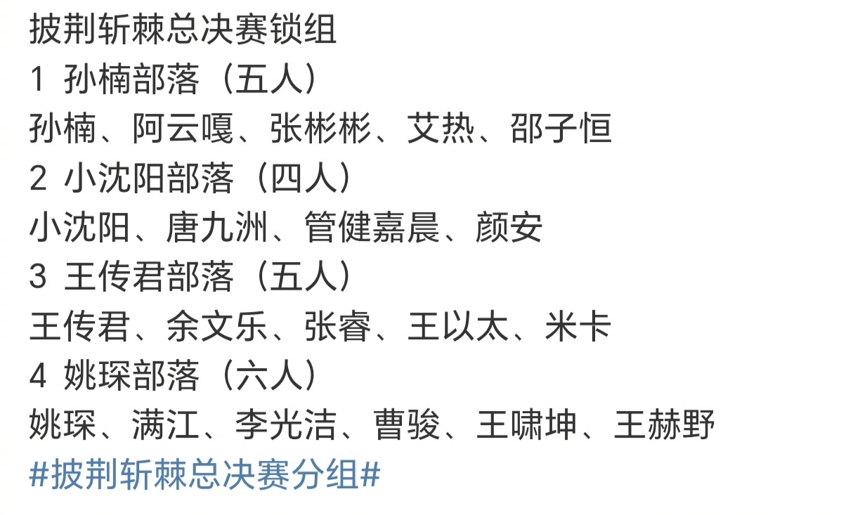 艾热总决赛分组总决赛组队就位！艾热和孙楠、阿云嘎、张彬彬、邵子恒组成部落。高手云