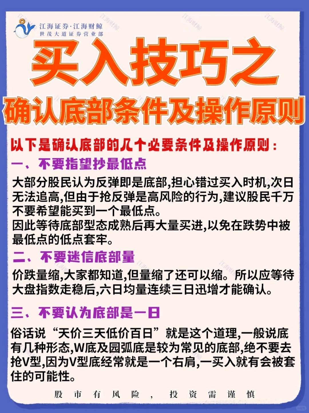 🔥买入技巧之确认底部条件及操作原则‼️