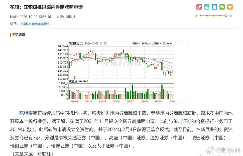 花旗：正积极推进境内券商牌照申请 ​​​