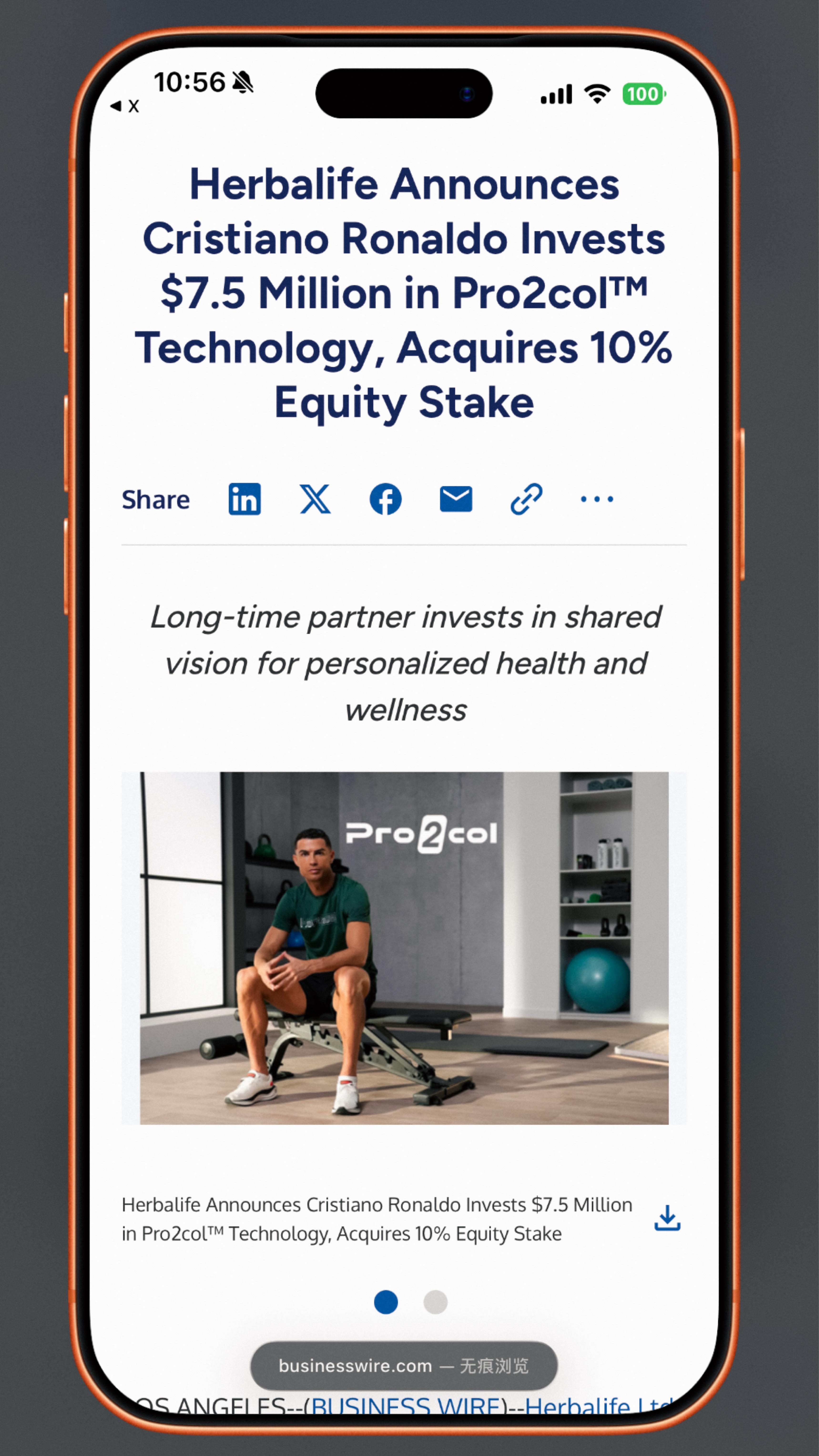 C罗全新收购计划 🛑 康宝莱官方社媒宣布，C罗斥资750万美金收购了康宝莱旗下