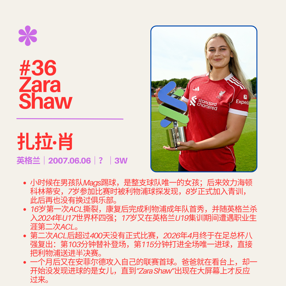 ⏳2026/27赛季WSL开赛倒计时11天球员简介4️⃣｜利物浦（中场&前锋）门