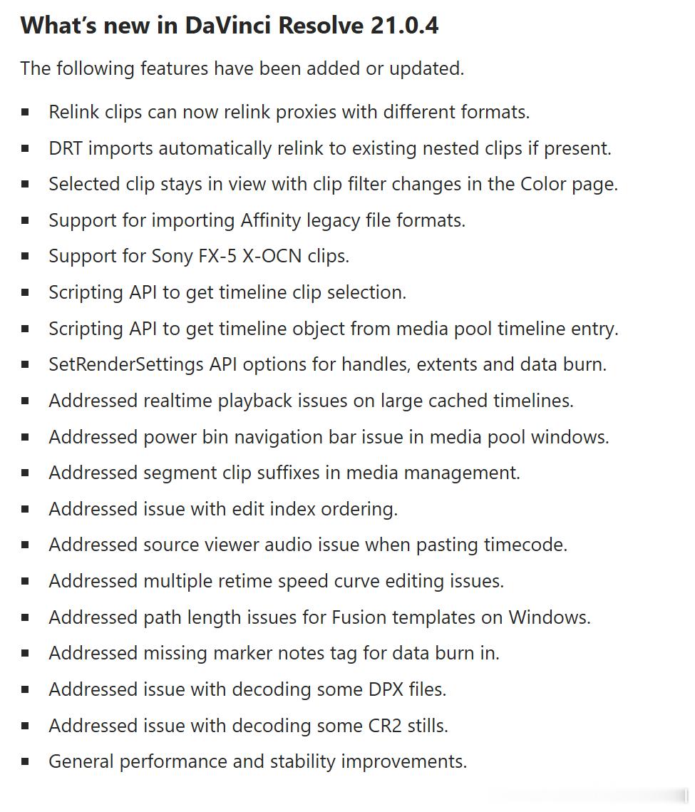 我才看到 DaVinci Resolve 21.0.4 更新支持了 Sony F