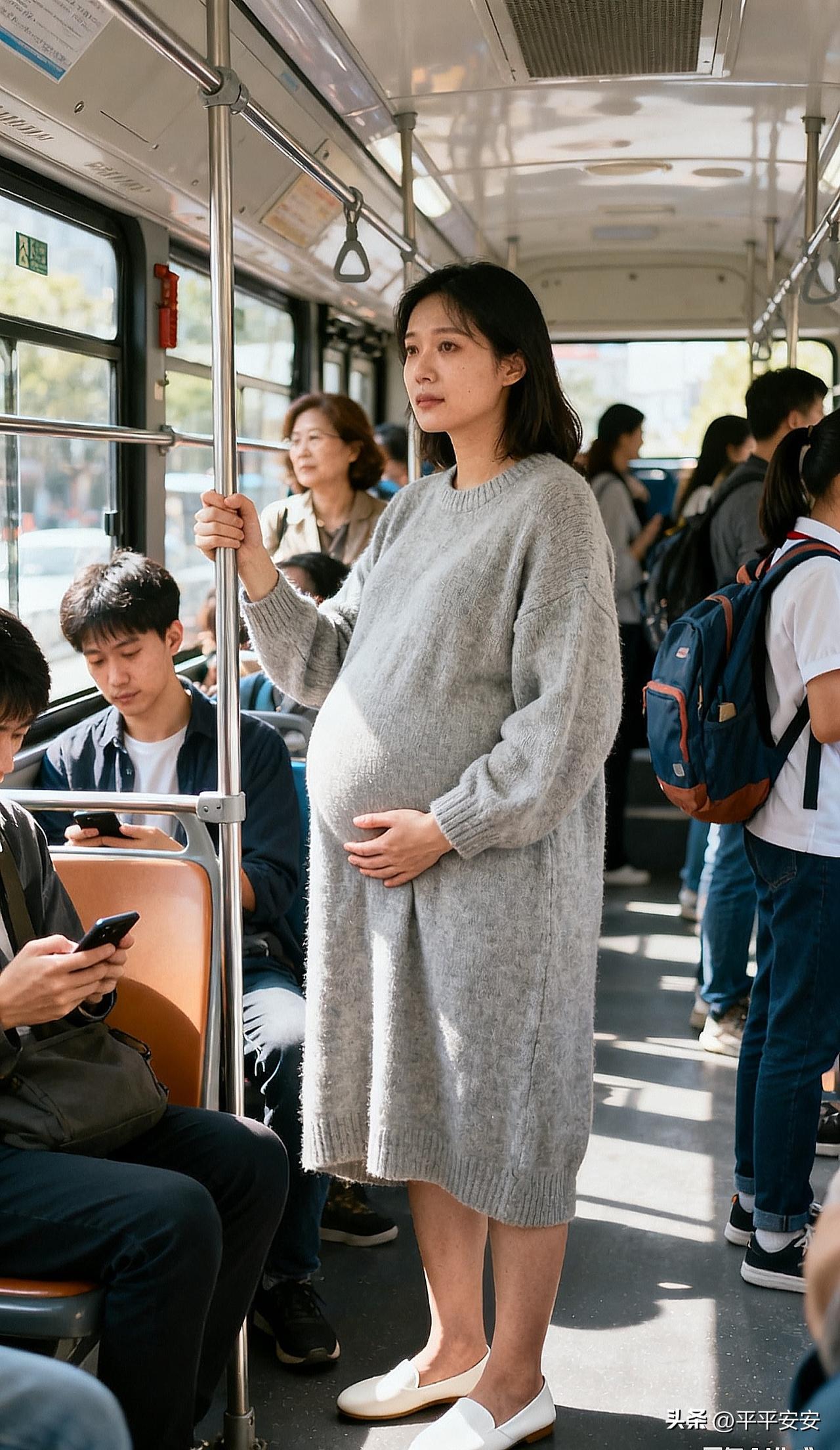 孕妇挤公交本就面临颠簸、拥挤的风险，一个座位不仅能缓解她的疲惫，更能给腹中宝宝一