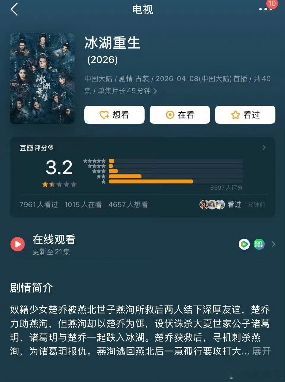 冰湖重生豆瓣3.2，才8000多人打分，你有在看吗？｜李昀锐冰湖重生豆瓣3.2