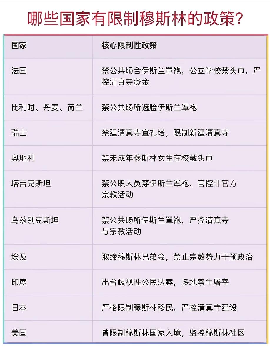 世界各国有哪些限制穆斯林的政策