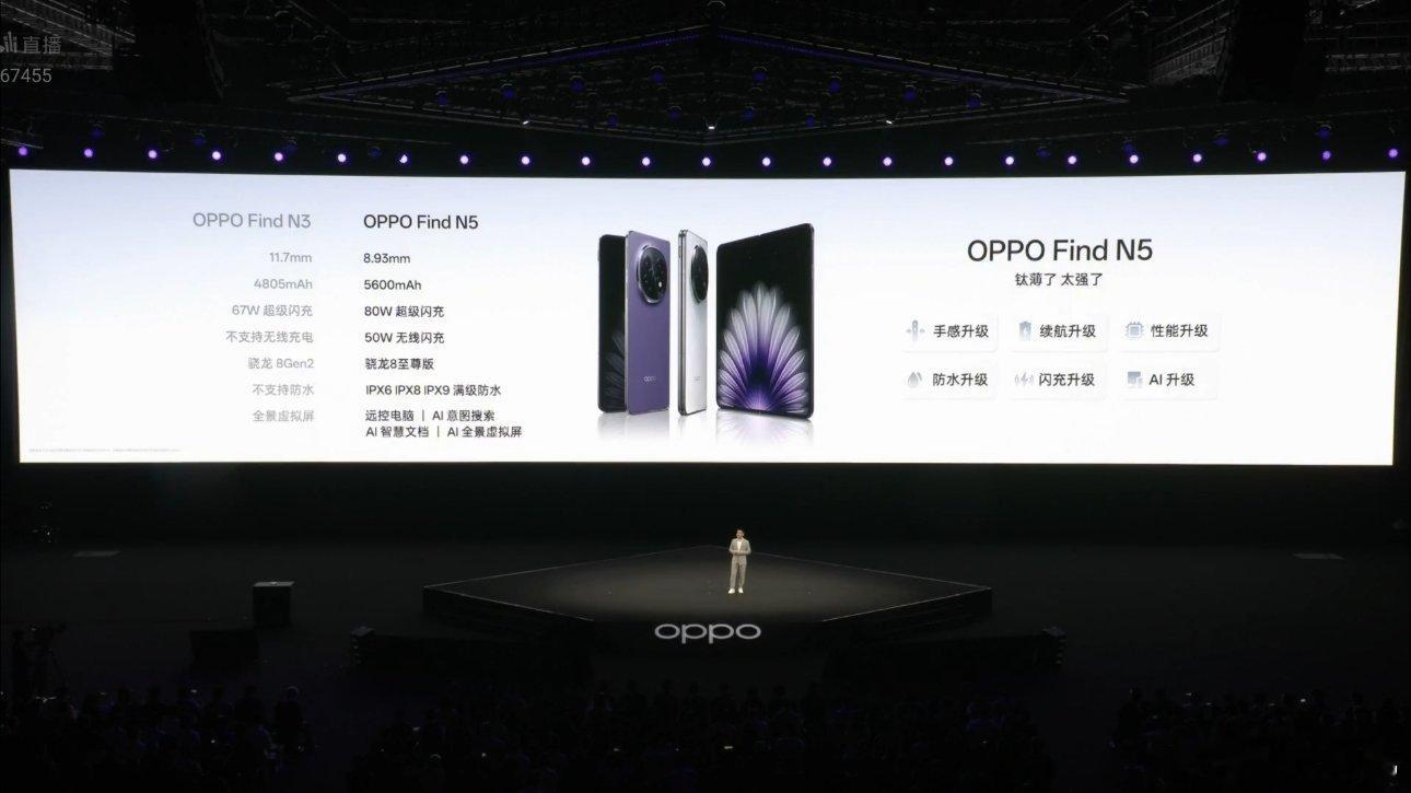 OPPO Find N5：12+256GB 8999元起步OPPO Watch 