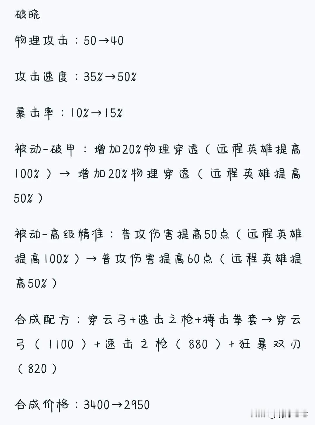 射手还是加强了。
物理装备调整挺多的，最多的就是普攻精准，直接加普攻伤害，降低装