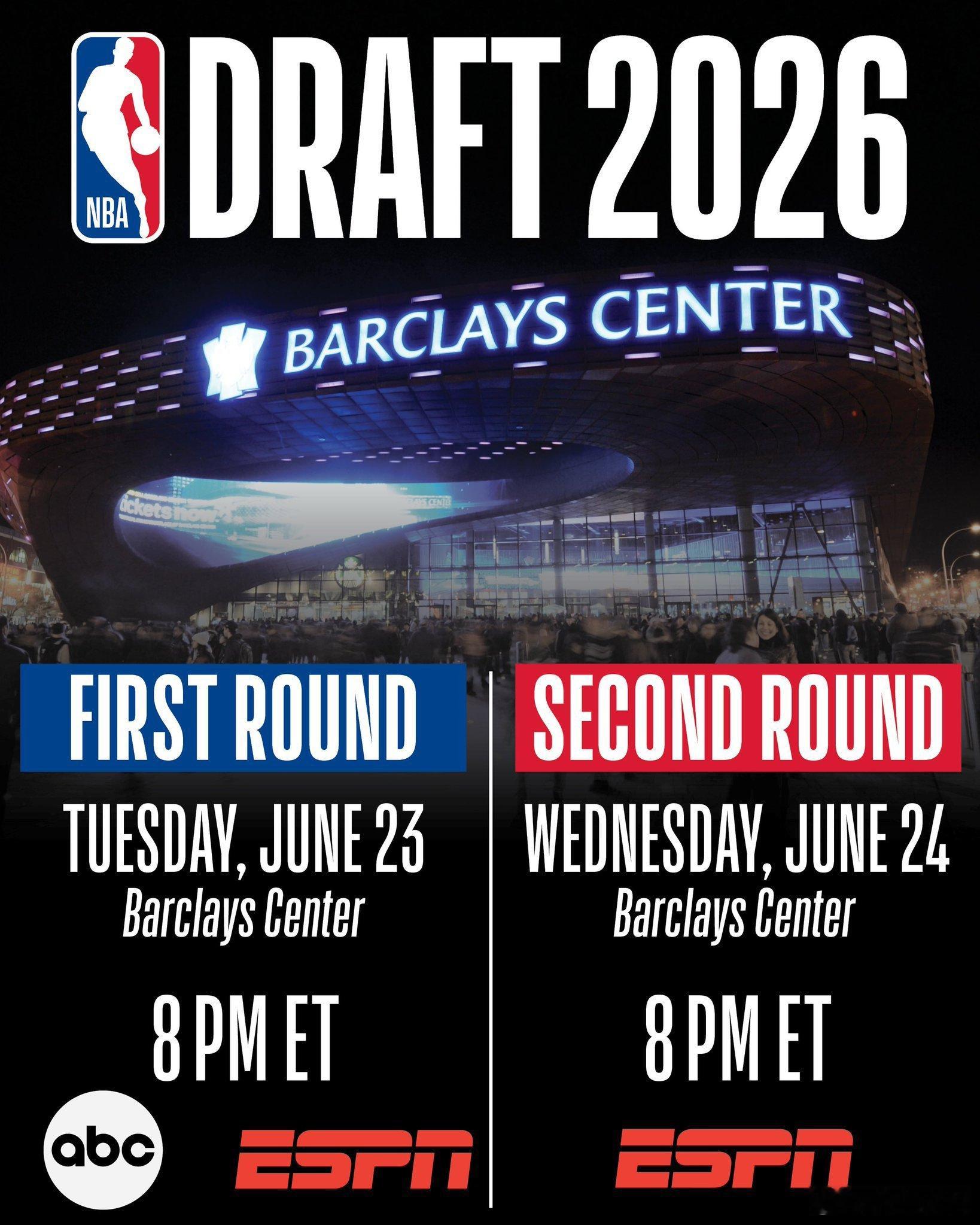 MFFL NBA官方今日公布了2026年选秀大会的具体时间安排。2026年NBA