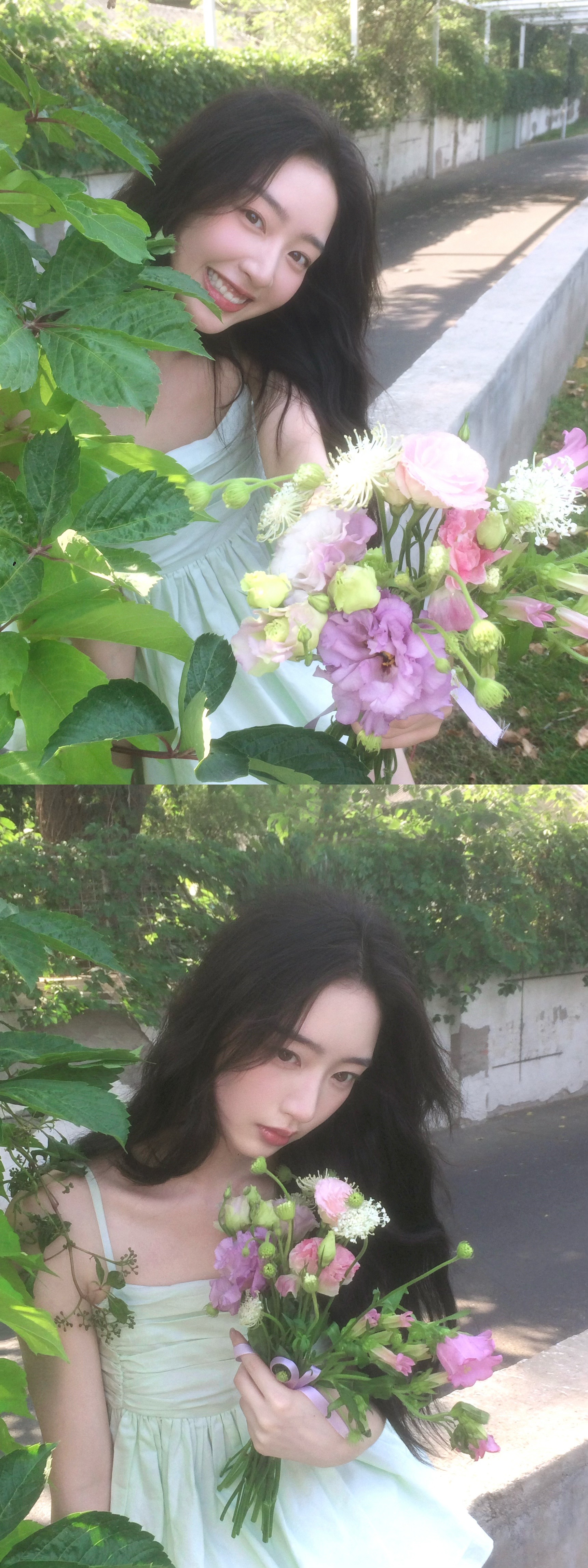 邓恩熙把夏天穿在身上发布新博文营业夏日写真～浅绿薄荷吊带搭配大波浪的卷发，满满的