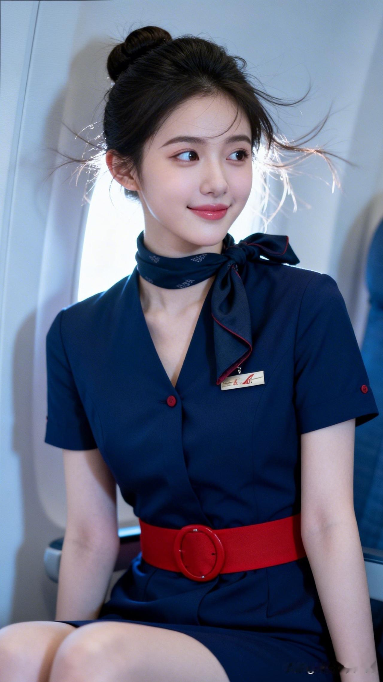 空姐甜美微笑，机舱内优雅迷人