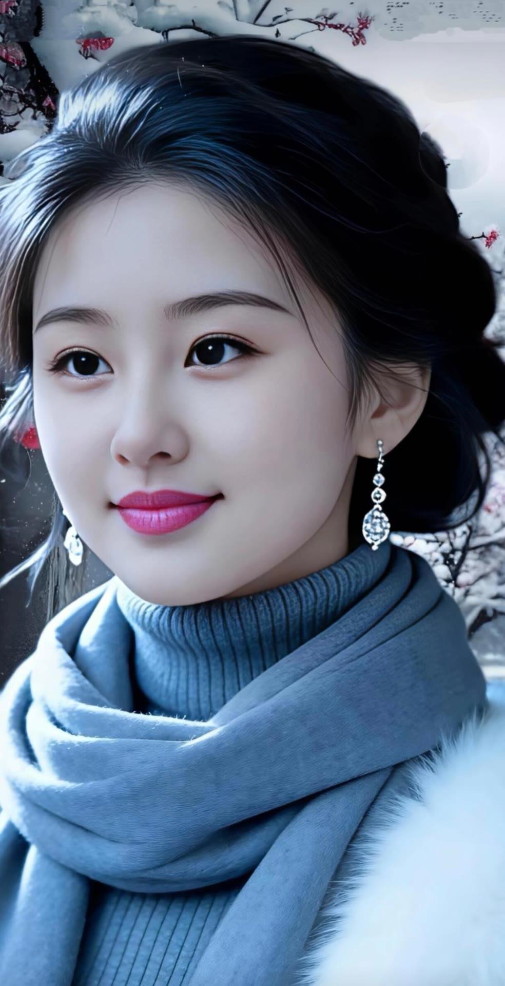 冬日暖阳下，温柔少女轻纱飘逸，宛如一幅水墨画。