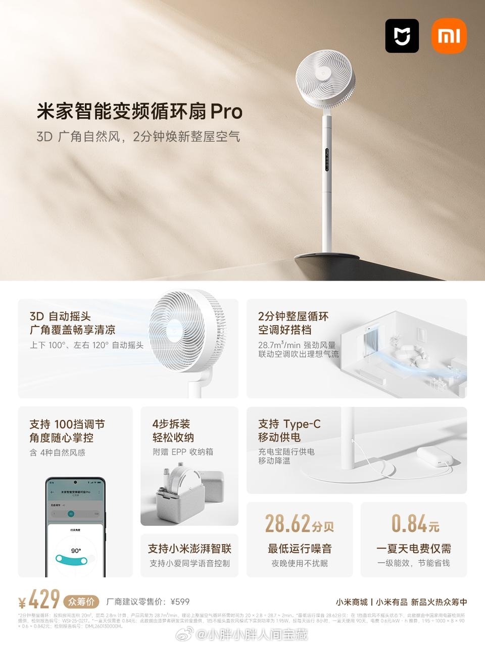 【关注+转赞评，抽送新品米家智能变频循环扇 Pro一台！】米家智能变频循环扇 P